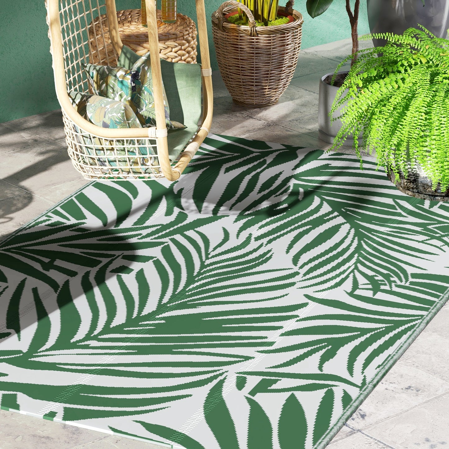 Outsunny Alfombra De Exterior 152x243 Cm Con Patrón De Hojas Verde Oscuro_1