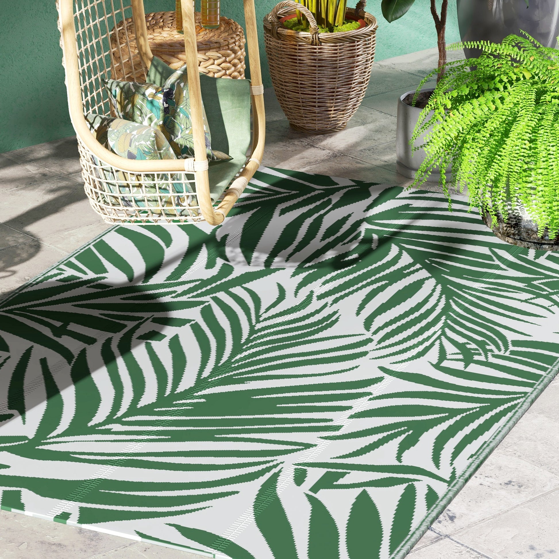 Outsunny Alfombra De Exterior 152x243 Cm Con Patrón De Hojas Verde Oscuro_1