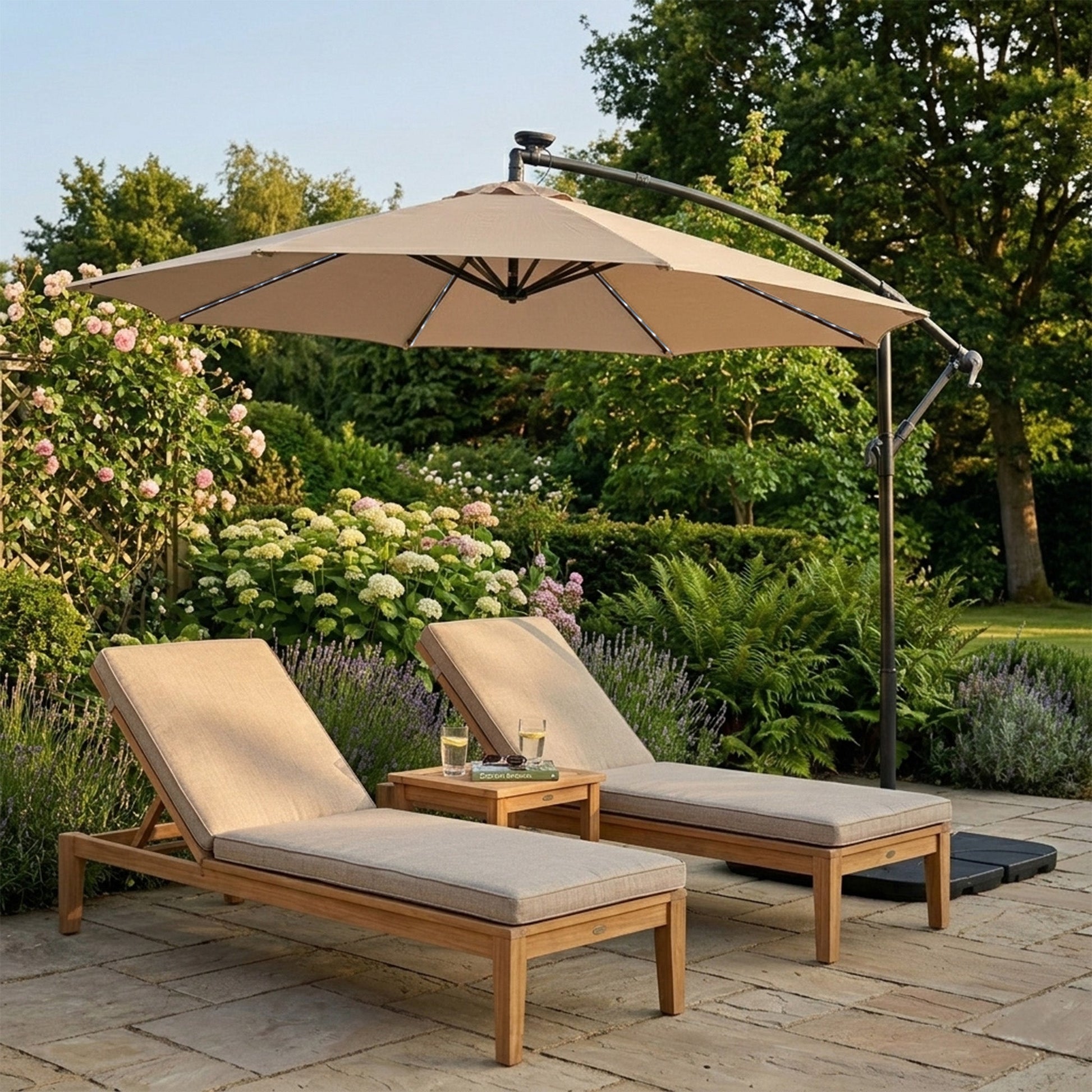 Parasol Excéntrico Led 3 M Con Base Cuadrada – Beige_3