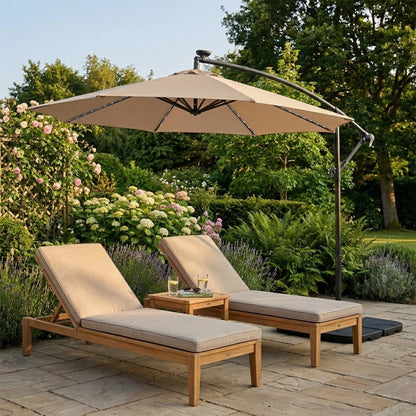 Parasol Excéntrico Led 3 M Con Base Cuadrada – Beige_3