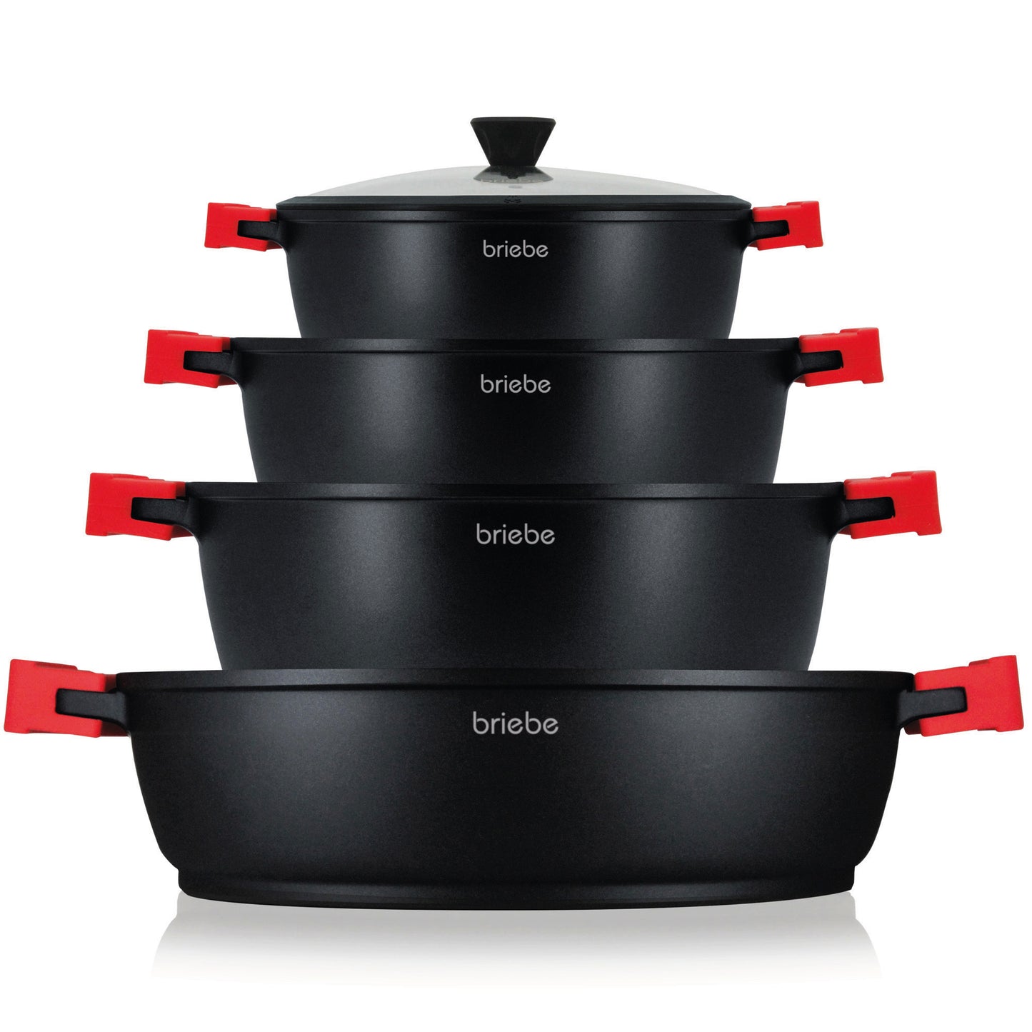 Briebe Batería Cocina Inducción Antiadherente Titanio, 8 Piezas Aluminio Fundido 4 Ollas Sin Pfoa Tapa, Blackt4b, Negro_0