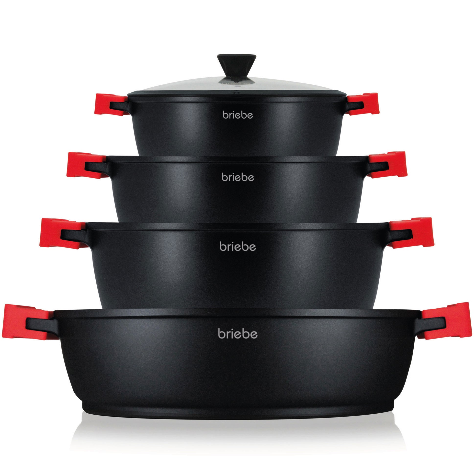 Briebe Batería Cocina Inducción Antiadherente Titanio, 8 Piezas Aluminio Fundido 4 Ollas Sin Pfoa Tapa, Blackt4b, Negro_0