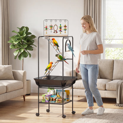 Pawhut Parque De Juegos Para Pájaros Con Ruedas Escaleras Columpio 63x63x163 Cm_4