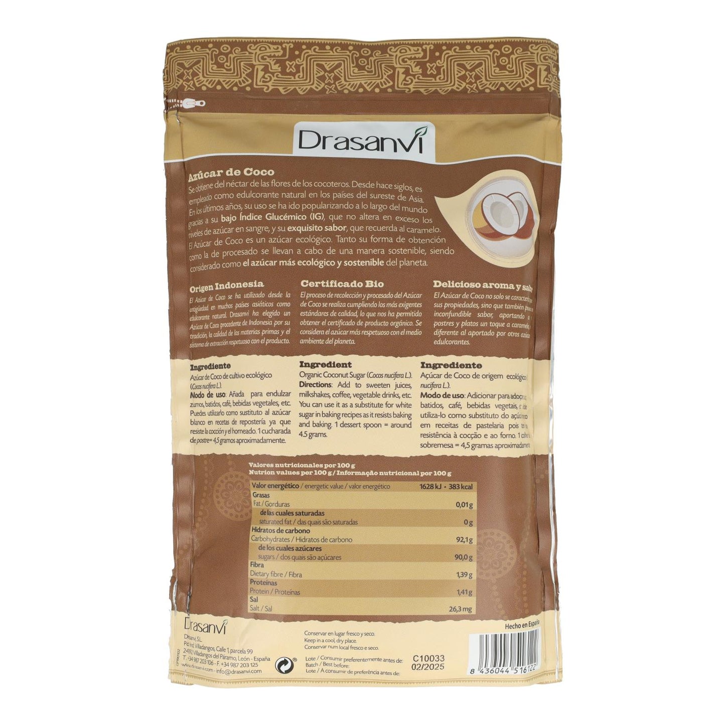 Açúcar de coco biológico Drasanvi, 300 g