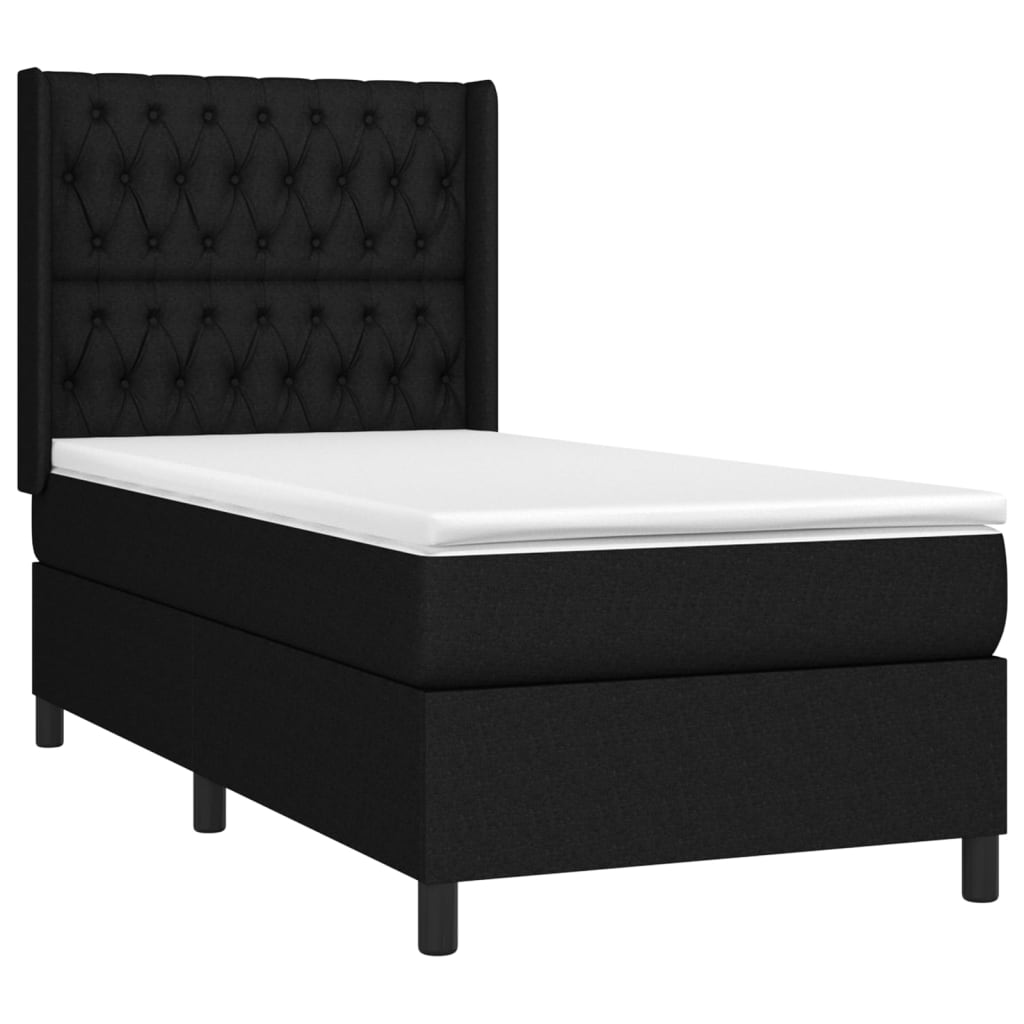 Cama Box Spring Colchón Y Luces Led Tela Negro 90x200 Cm / Vetonek_3