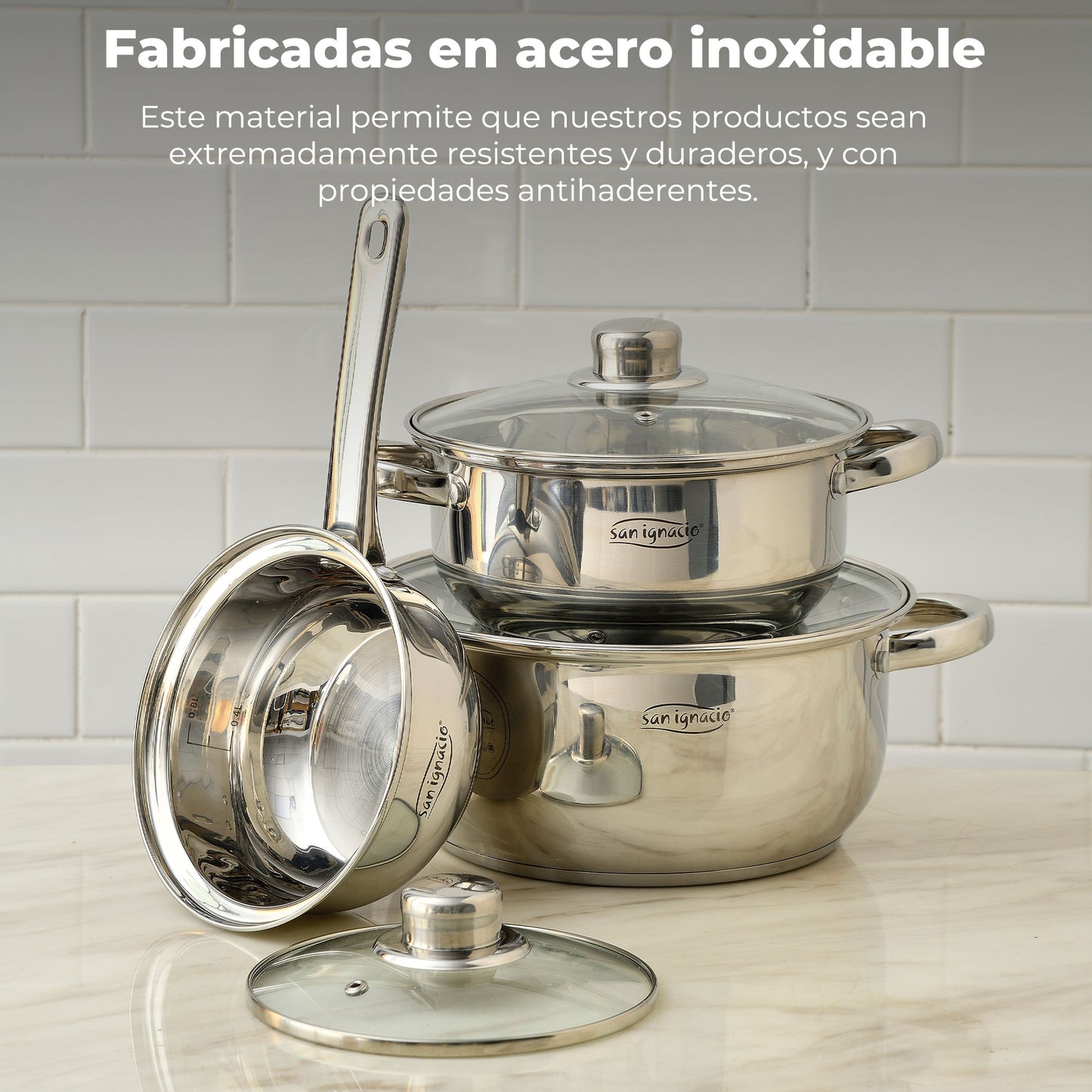Set 13 Pcs Compuesto Por Batería De Cocina Acero Inoxidable + Set De 3 Sartenes De Alumnnio Prensado + Cazo 16cm Acero Inoxidable_3
