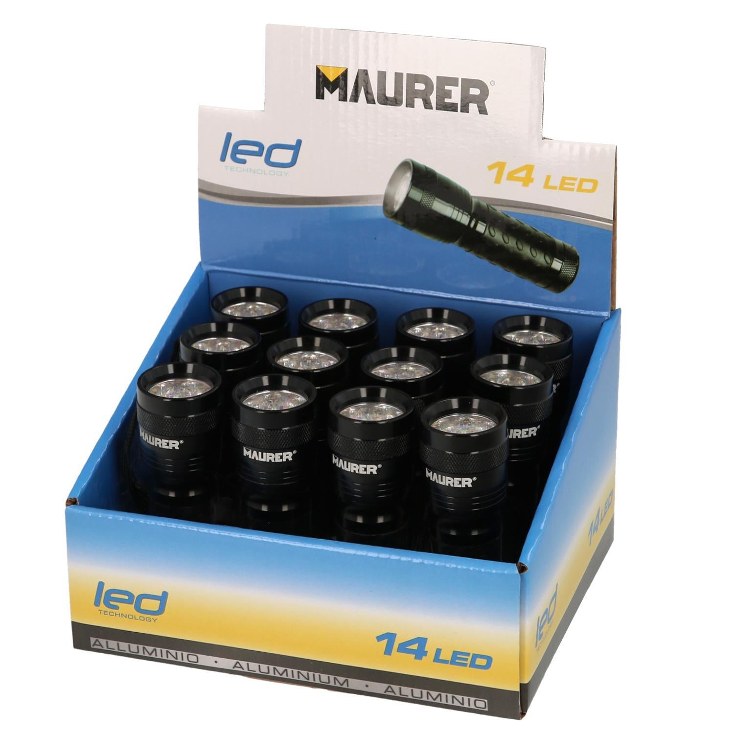 Linterna Led De Mano De Aluminio A Pilas(3 Aaa) 55 Lumenes 14 Leds Mango Engomado (expositor 12 Piezas)_2