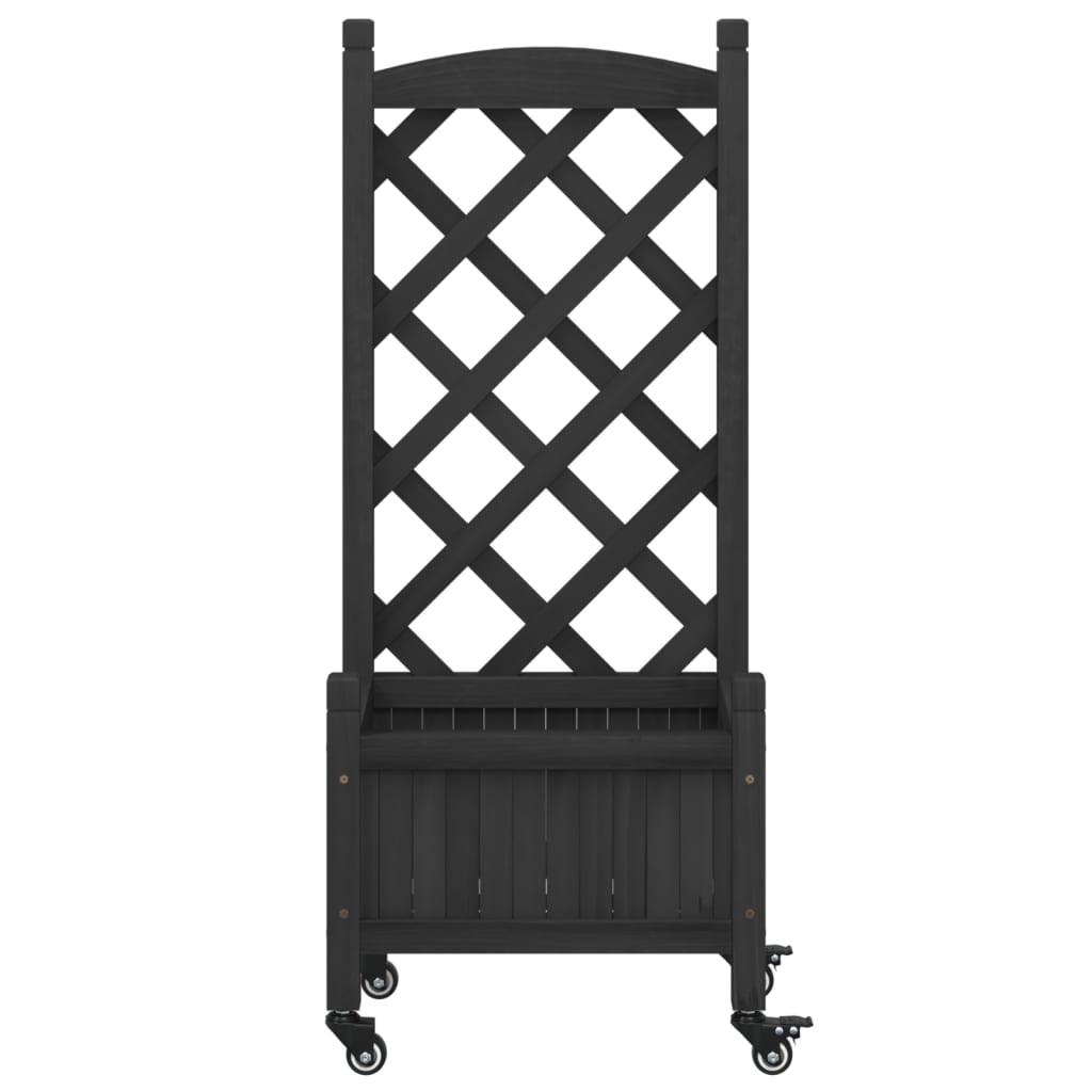 Jardinera Con Enrejado Y Ruedas Madera Maciza De Abeto Negro_3