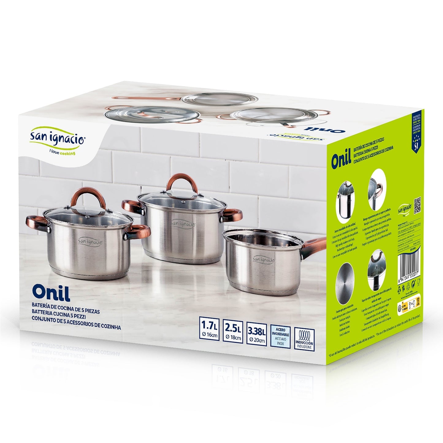 Bateria 5pc Acero Inoxidable Ø16ø18ø20, Aptas Para Inducción, Colección Onil