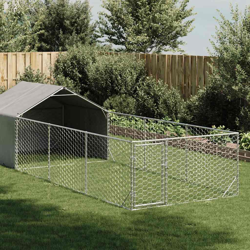 Caseta Perros Exterior Con Corral 6x2x1,5 M Acero Galvanizado_1