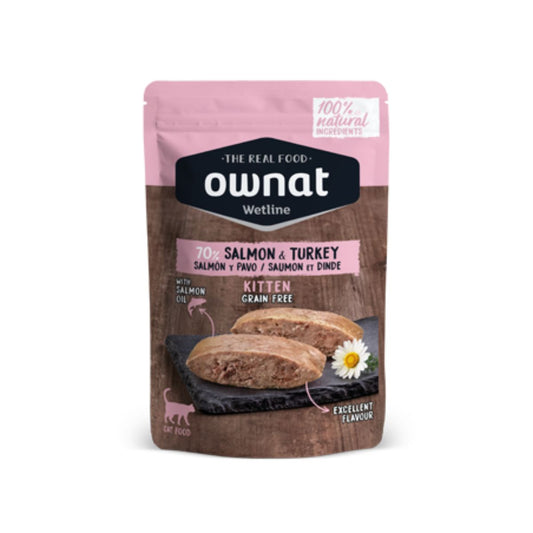 Ração Ownat Wetline para gatinhos, frango e salmão, sem cereais, 85 g