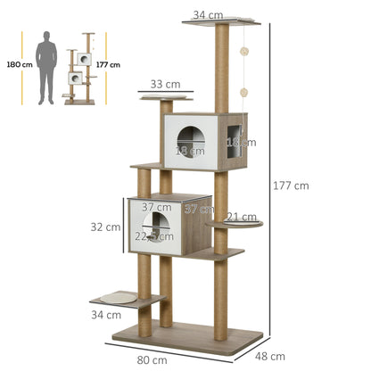 Pawhut Árbol Rascador Para Gatos Altura 177cm Cueva Juguete Colgante Blanco Y_2