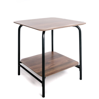 Mesa Auxiliar De Madera, Mesilla De Noche De Madera Oscura Y Metal Con 2 Bandejas De Almacenaje Vintage 45x45x51cm- Muebles De Salón- Remate De Sofá_1