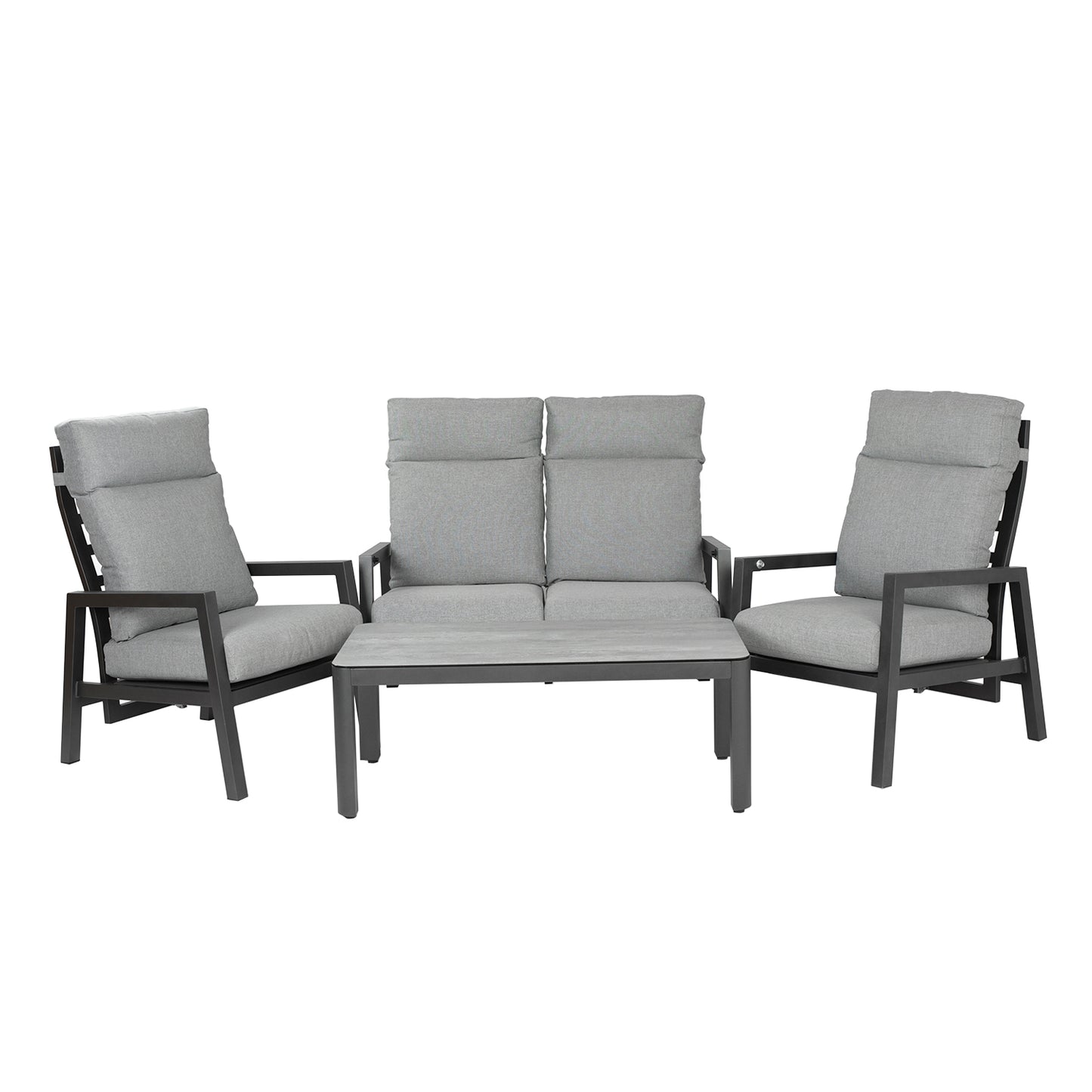 Conjunto De Sofás Para Jardín, Sofá 2 Plazas Reclinable, Aluminio, Color Antracita, Mesa:120x60x45cm Sillón:66x83x104 Cm Sofá:125x82x105 Cm Alto_0