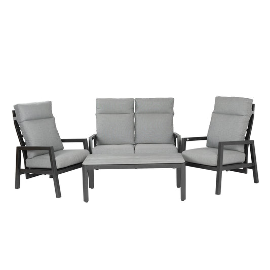 Conjunto De Sofás Para Jardín, Sofá 2 Plazas Reclinable, Aluminio, Color Antracita, Mesa:120x60x45cm Sillón:66x83x104 Cm Sofá:125x82x105 Cm Alto_0
