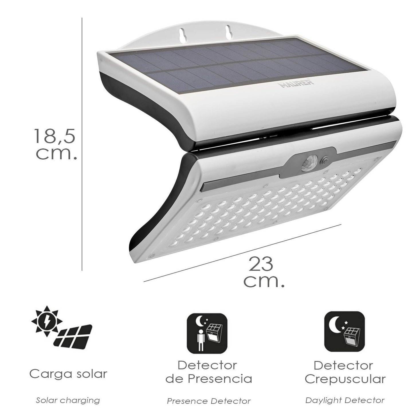 Aplique / Lampara Solar Led Jardin Blanca Con Sensor De Movimiento Y Crepuscular. Ip44_2