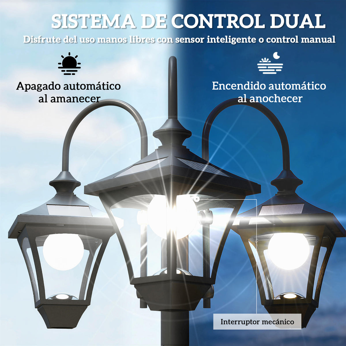 Farola Solar Outsunny Abs, Acero Inoxidable Negro 52x52x185 Cm_4