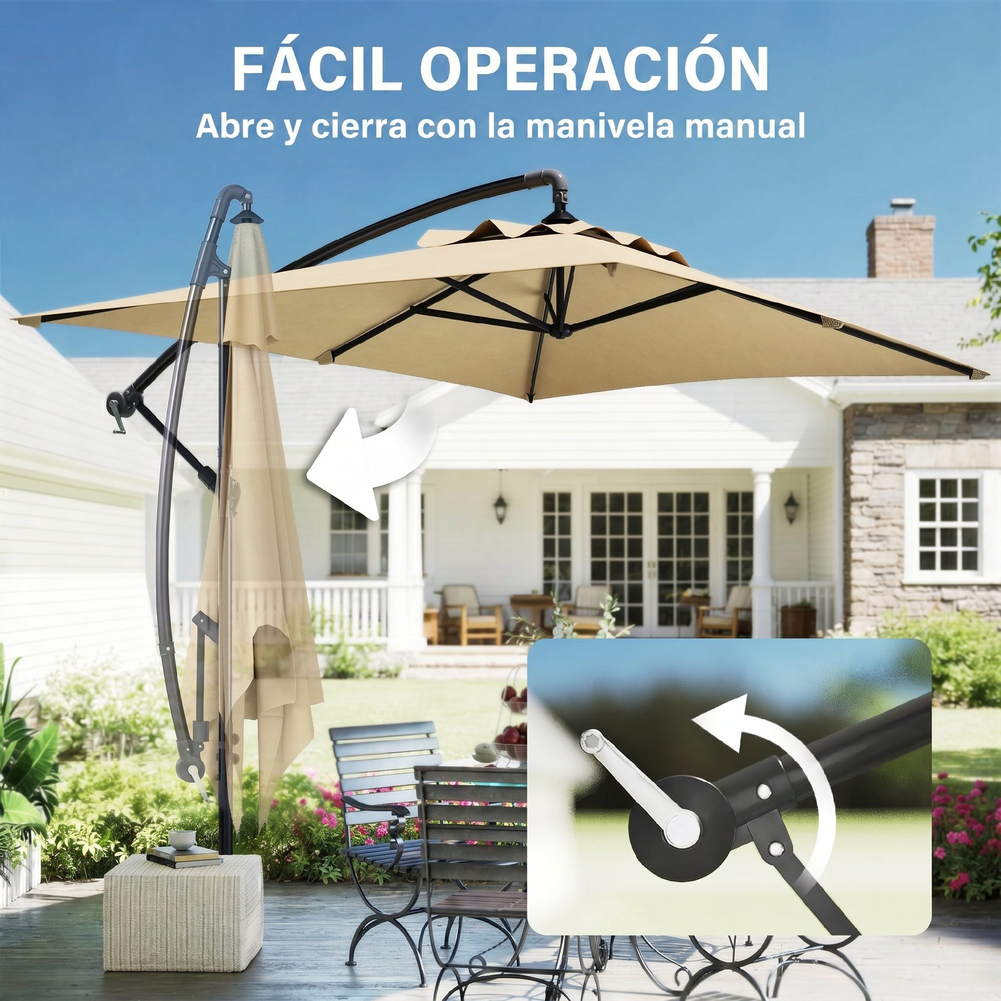 Outsunny Parasol Excéntrico 294x193 Cm Con Base Cruzada Impermeable Beige_5