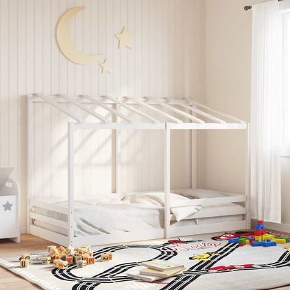 Cama Infantil Con Techo Madera Maciza Pino Blanca 100x200 Cm_1