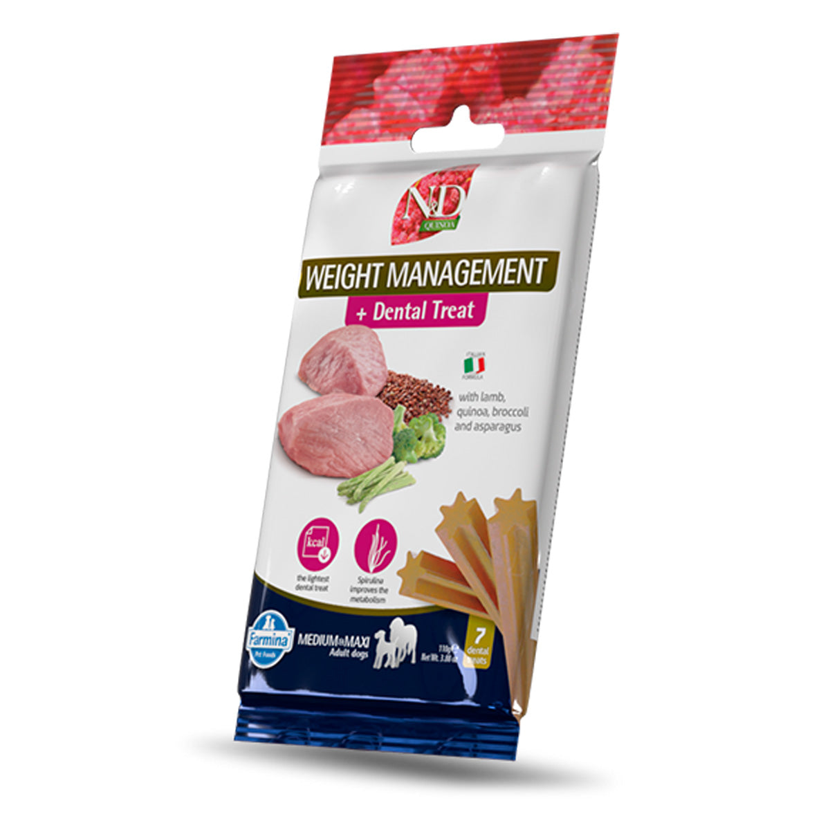 N&amp;D Quinoa Canine Dental Treat Controlo de Peso Rações Médias/Máximas 100g 7 unidades