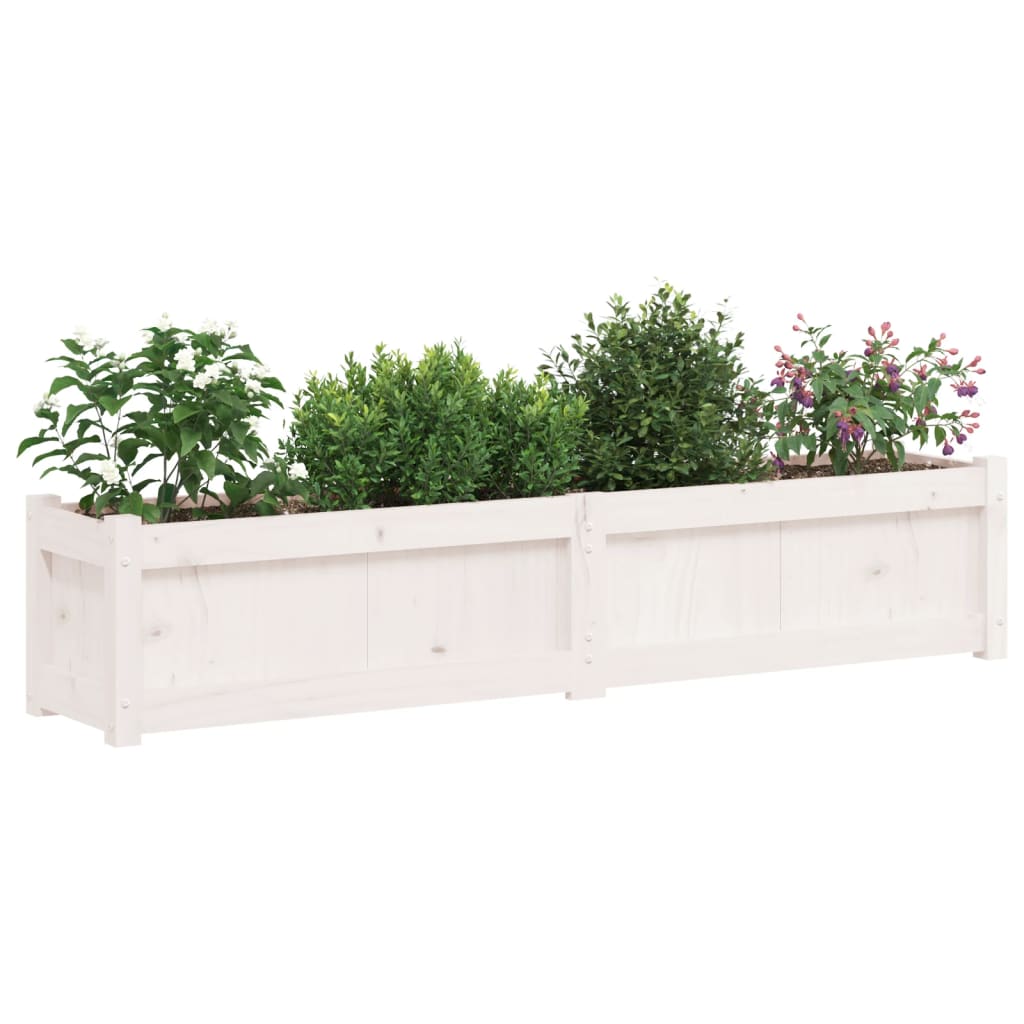 Jardinera De Madera Maciza De Pino Blanca 150x31x31 Cm_3