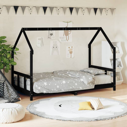 Vidaxl Estructura De Cama Para Niños Madera De Pino Negro 90x200 Cm_1