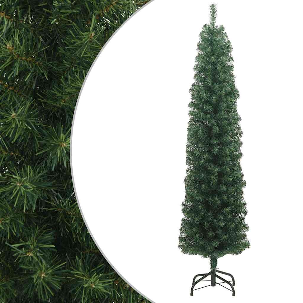 Vidaxl Árbol De Navidad Artificial Delgado Y Soporte Pvc Verde 210 Cm_0