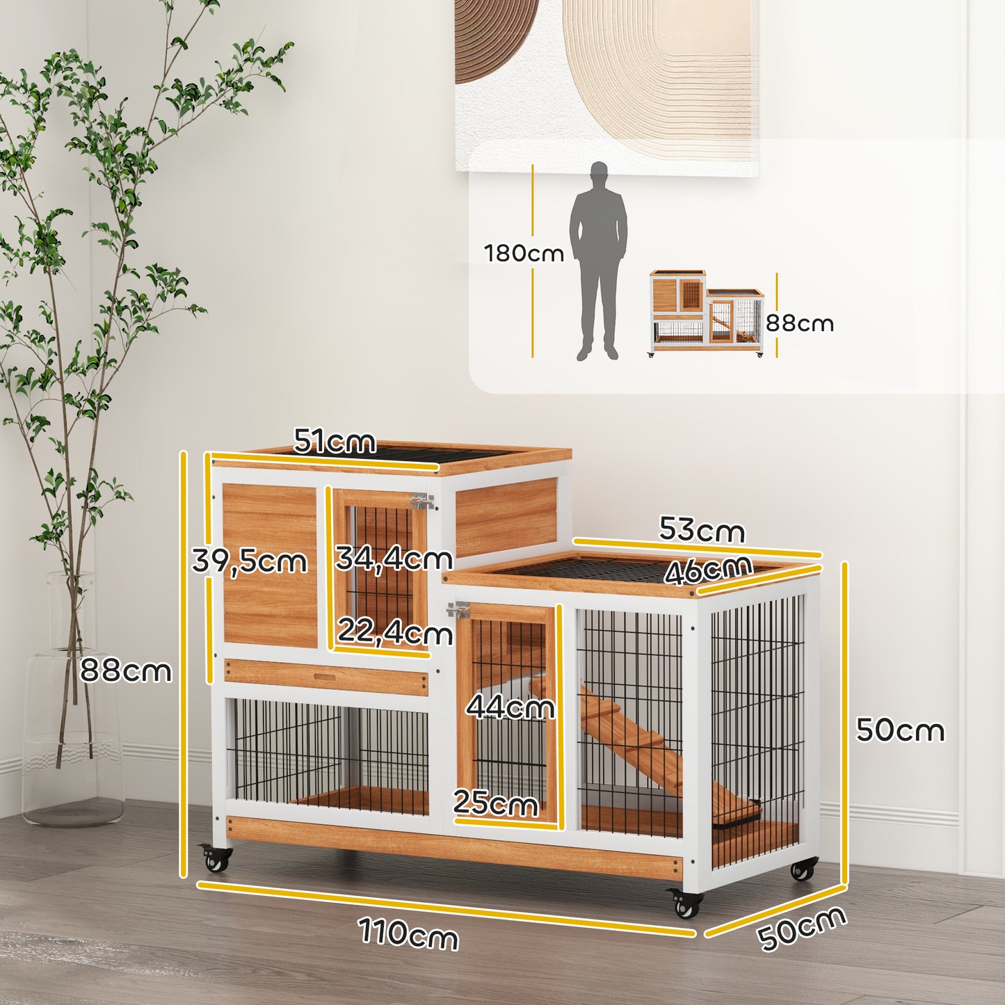 Pawhut Conejera De Madera De 2 Niveles Con Ruedas Y Bandejas Extraíbles Natural_2