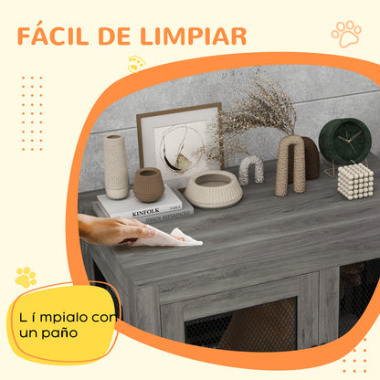 Pawhut Jaula Para Perros Grandes Estilo Mueble 94x60x71,5 Cm Gris_3