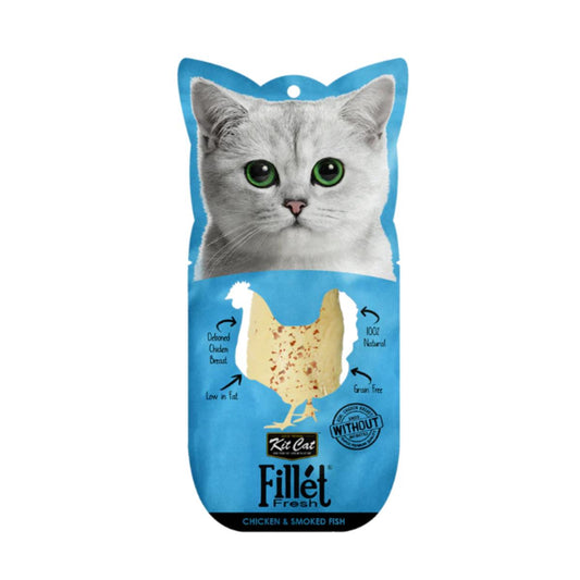 Kit Cat FilletFresh - Frango e Peixe Fumado 30g Petisco natural para gatos