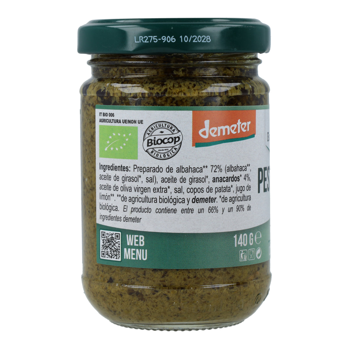 Pesto Basilico Verde de Albahaca Vegano Bio Organica Italia 140 gr