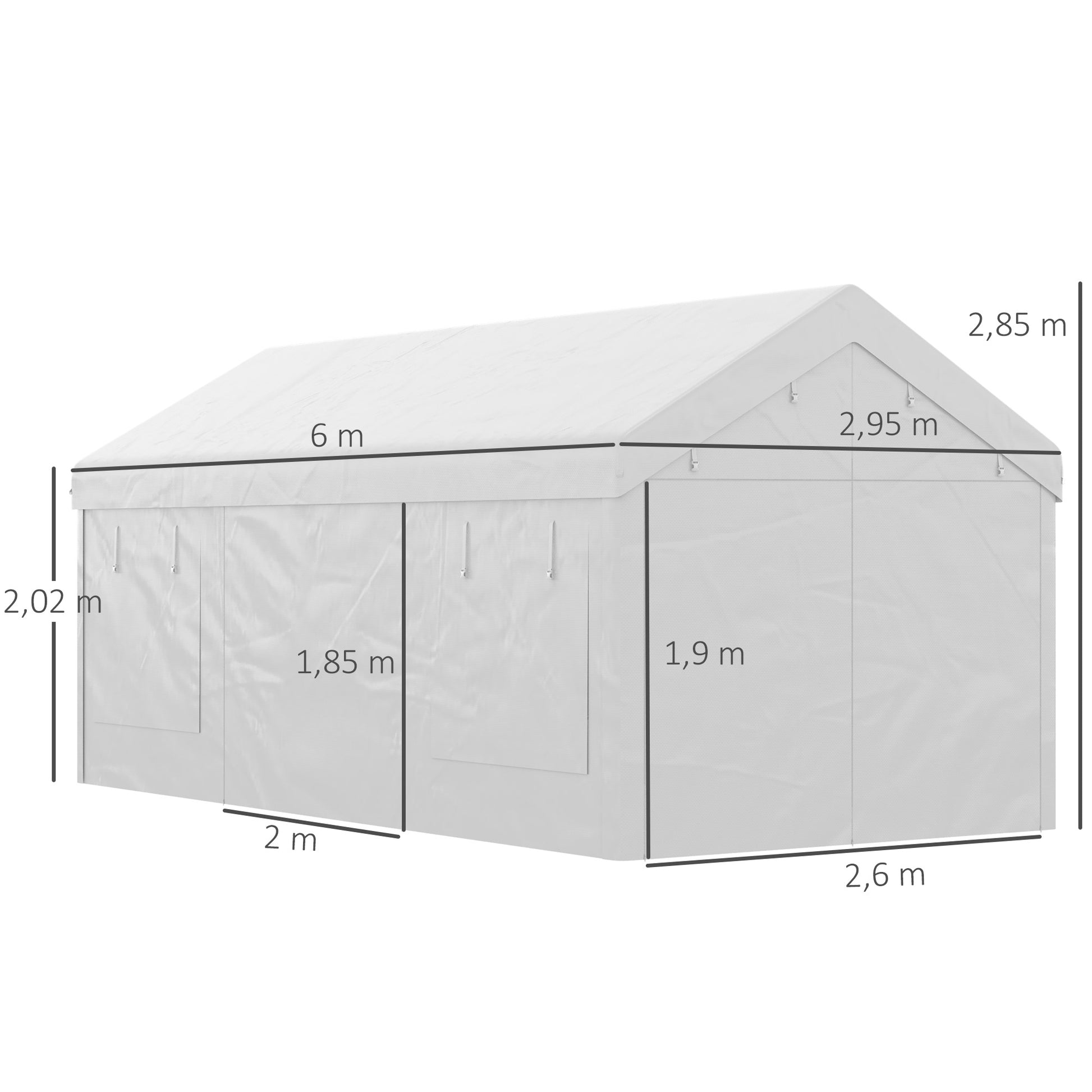 Outsunny Carpa De Jardín 6x3m 3 Puertas Extraíbles Ventanas De Malla Enrollables_2