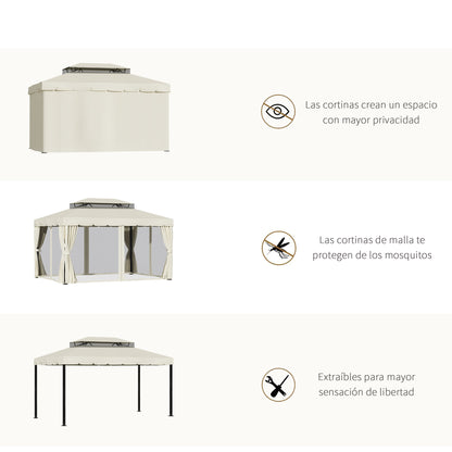 Outsunny Cenador De Jardín 4x3 M Con Doble Techo 4 Cortinas 4 Mosquiteras Crema_5