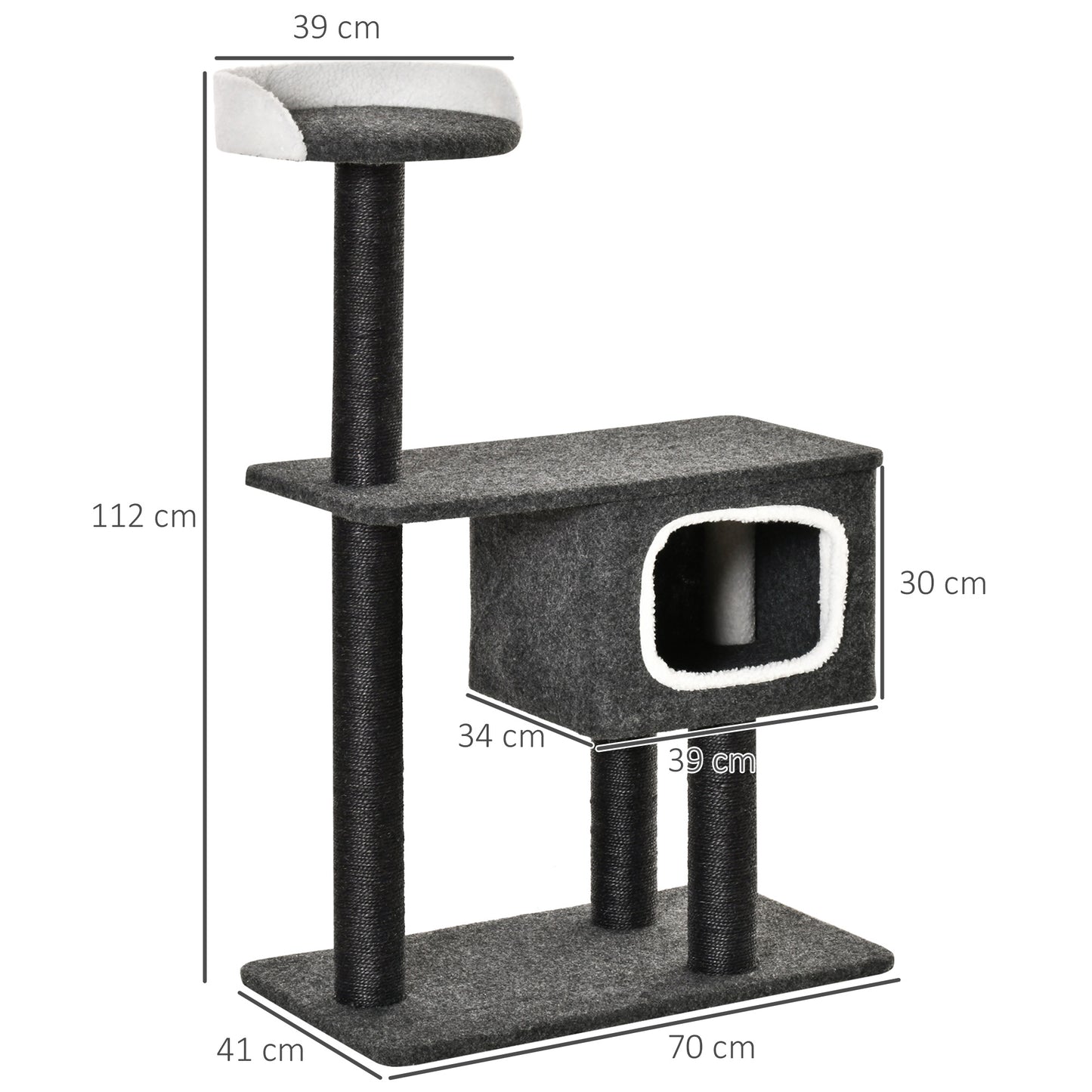 Pawhut Árbol Para Gatos 70x41x112 Cm Con Cueva Plataformas Y Postes Rascadores_2