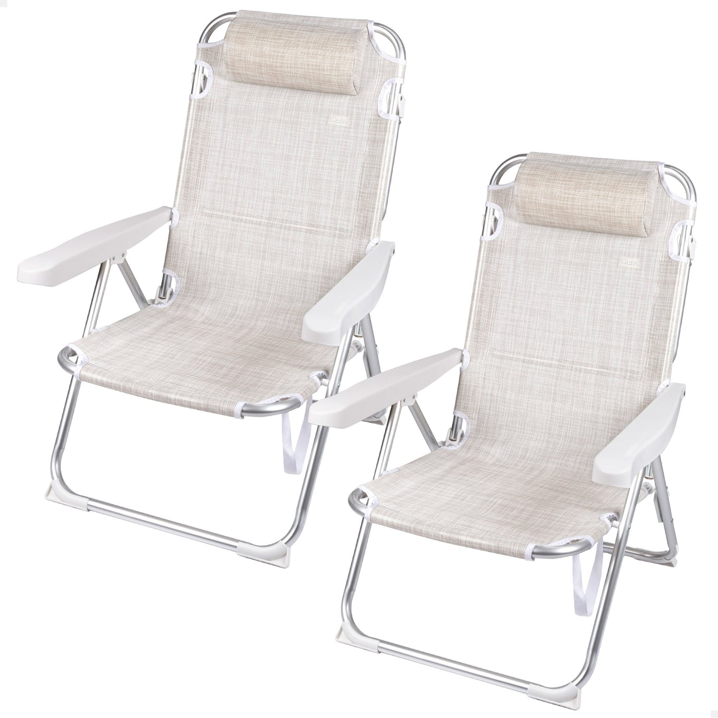 Aktive Pack 2 Sillas Playa 48x60x90 Cm Beige 5 Posiciones Con Cojín_0
