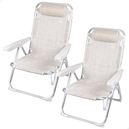 Aktive Pack 2 Sillas Playa 48x60x90 Cm Beige 5 Posiciones Con Cojín_0