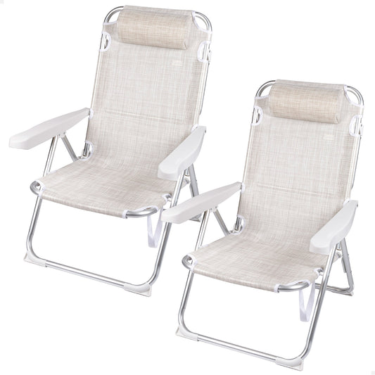 Aktive Pack 2 Sillas Playa 48x60x90 Cm Beige 5 Posiciones Con Cojín_0