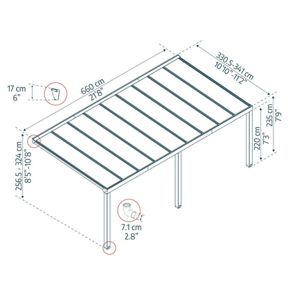 Pérgola anexa Stockholm 342x660 cm 