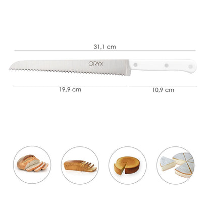 Cuchillo Husky Panero 21 Cm. Hoja Acero Inoxidable, Cuchillo Pan , Cuchillo Cortar Pan Mango Ergonomico Blanco