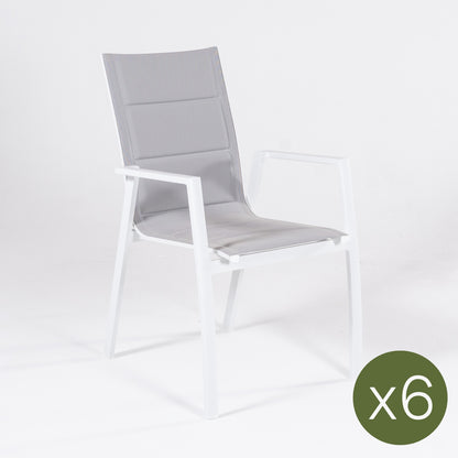 Pack 6 Sillones Para Exterior, Acolchados Y Apilables, Aluminio Y Textilene, Color Blanco, 57x69x94 Cm_2
