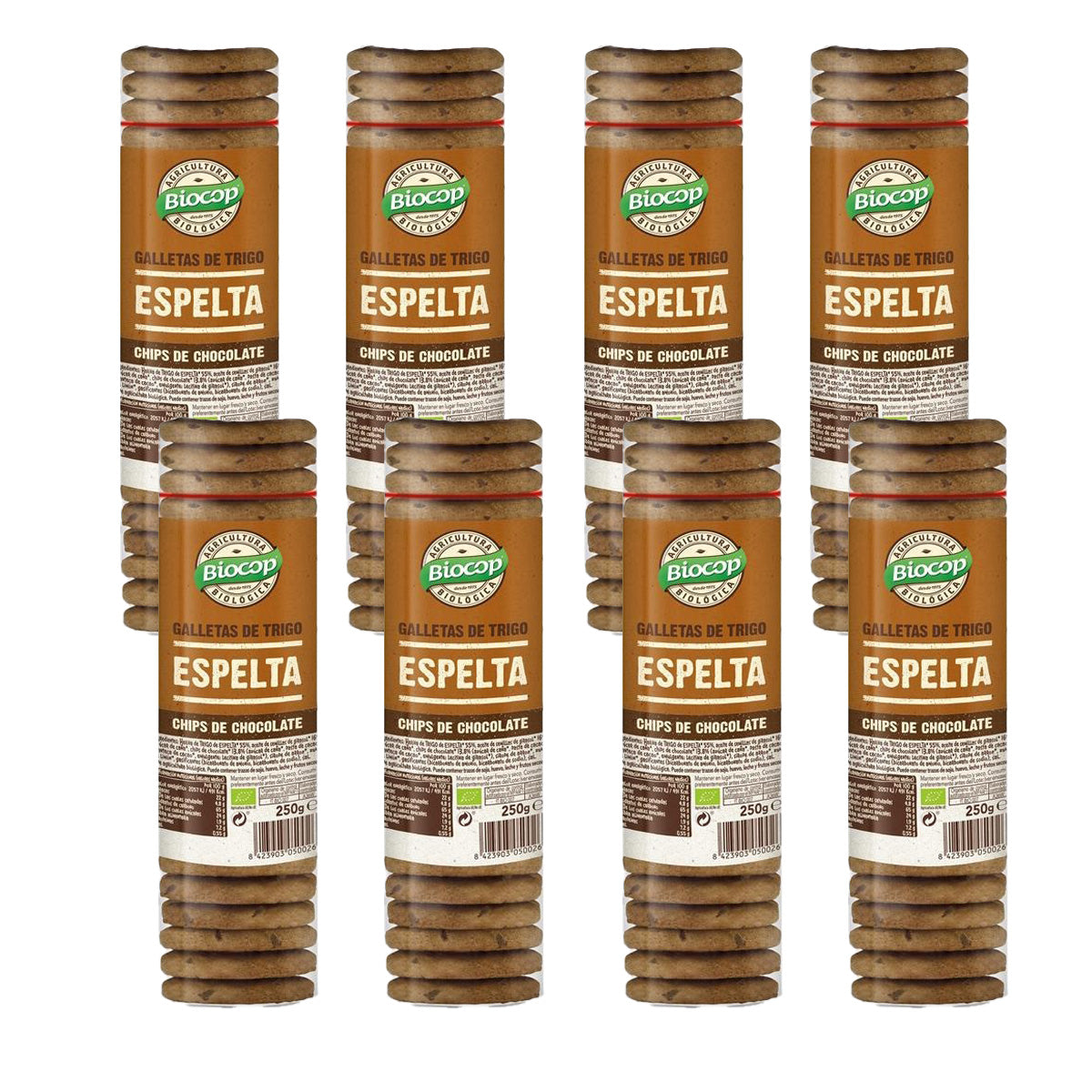Pack 8x Bolachas de Espelta com Pepitas de Chocolate Bio Biocop 250 g