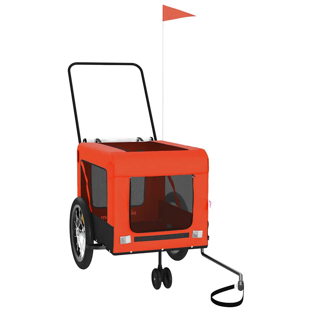 Remolque De Bicicleta Mascotas Hierro Tela Oxford Naranja Negro_3