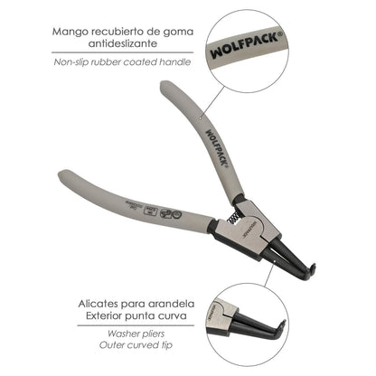 Alicates Arandelas Exteriores Curvo 175 Mm. Acero Din 5254. Anillos De Presion, Anillos De Retención, Arandelas Circlips