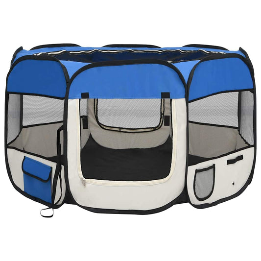 Parque De Perros Plegable Y Bolsa Transporte Azul 110x110x58cm_0