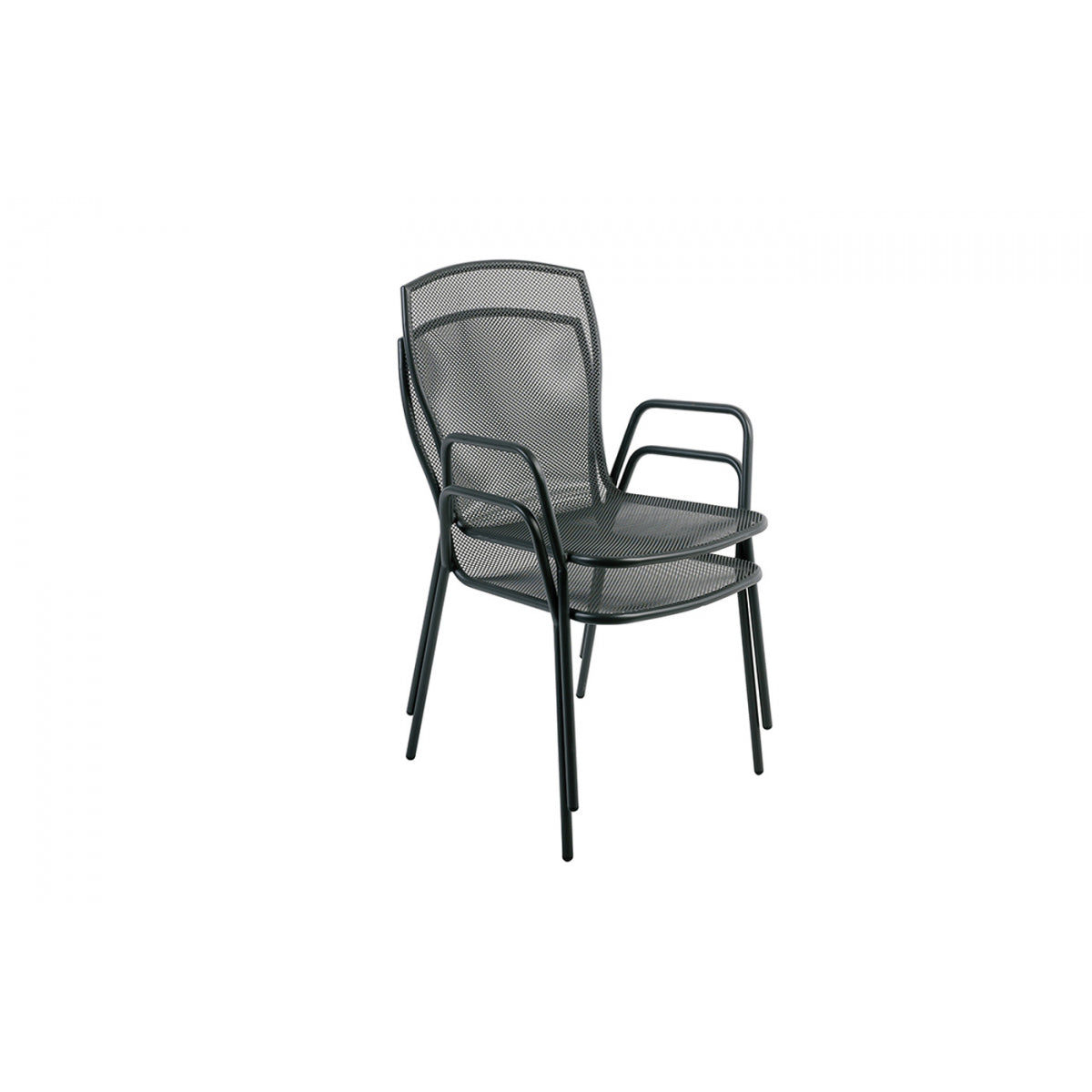 Juego De 4 Sillas De Jardín Apilables De Acero Negro Con Reposabrazos Industriales - Muebles De Jardín -55x59xh89cm_2