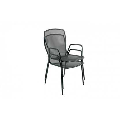 Juego De 4 Sillas De Jardín Apilables De Acero Negro Con Reposabrazos Industriales - Muebles De Jardín -55x59xh89cm_2