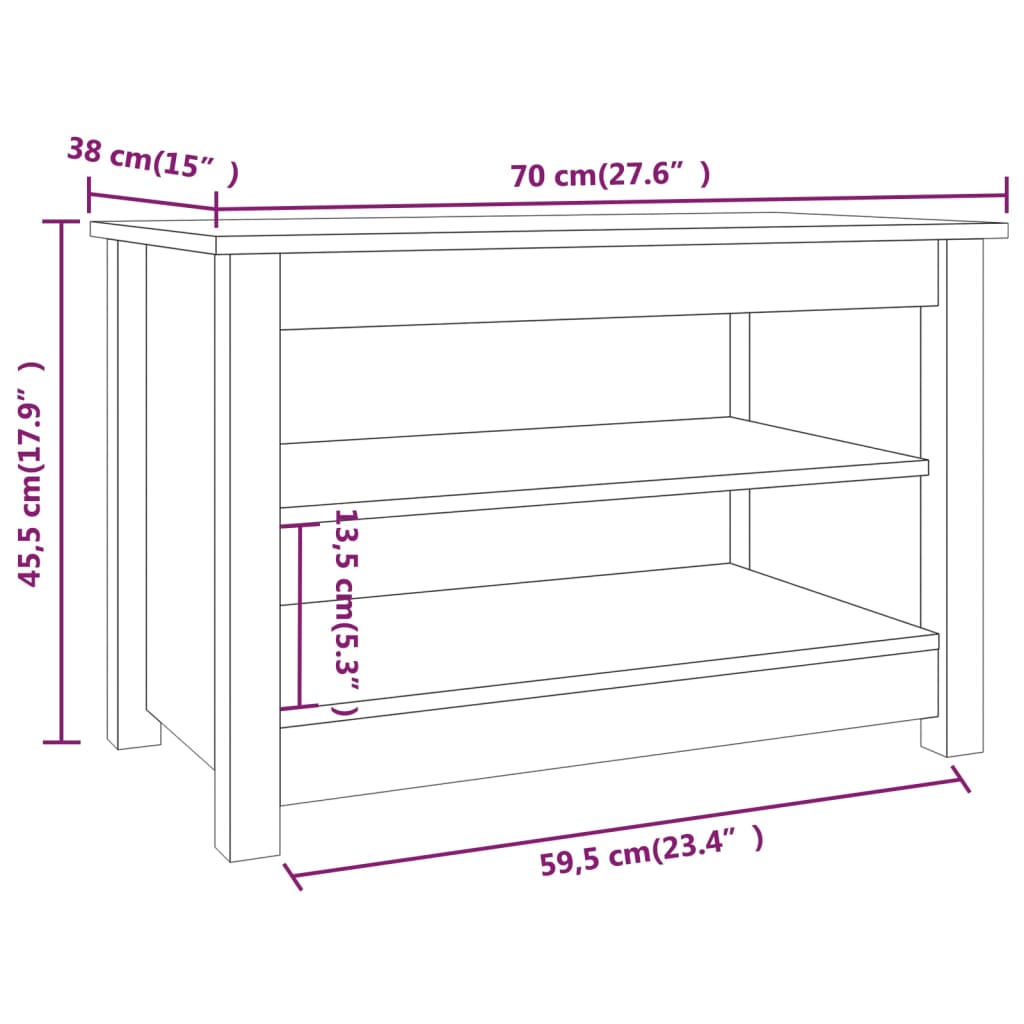Banco Zapatero Madera De Pino Maciza Gris 70x38x45,5 Cm / Vetonek_0