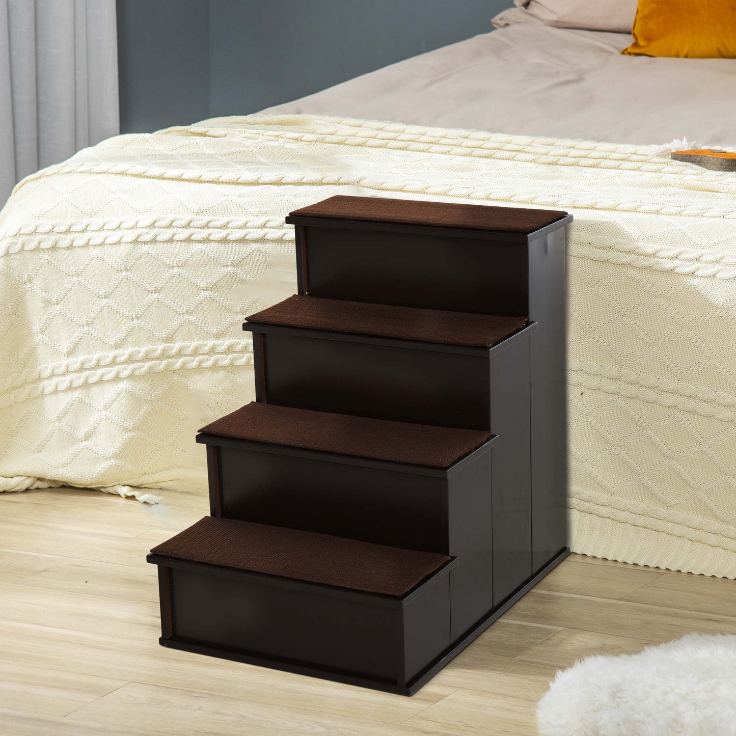 Pawhut Escalera Para Perros De 4 Peldaños Con Acolchados 40x59x54,2 Cm Marrón_1