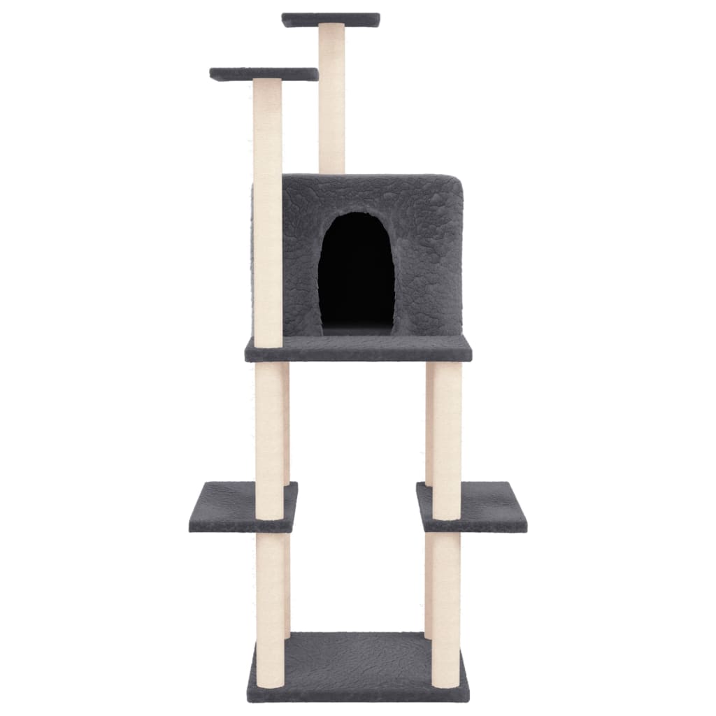 Rascador Para Gatos Con Postes De Sisal Gris Oscuro 144,5 Cm_2