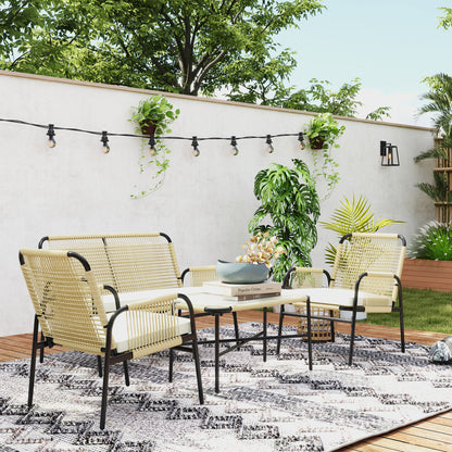 Outsunny Conjunto De Jardín De Ratán Sintético De 4 Piezas Natural Y Negro_1
